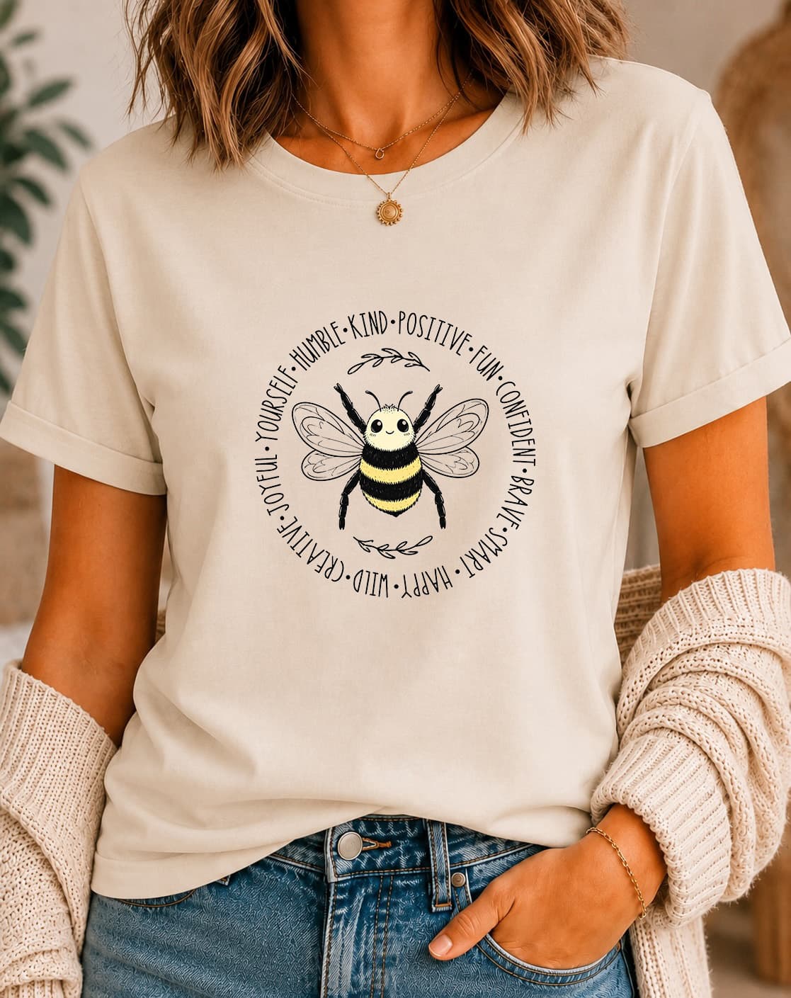 Bee Happy Bee Humble women's slogan t-shirt by ObjectHours