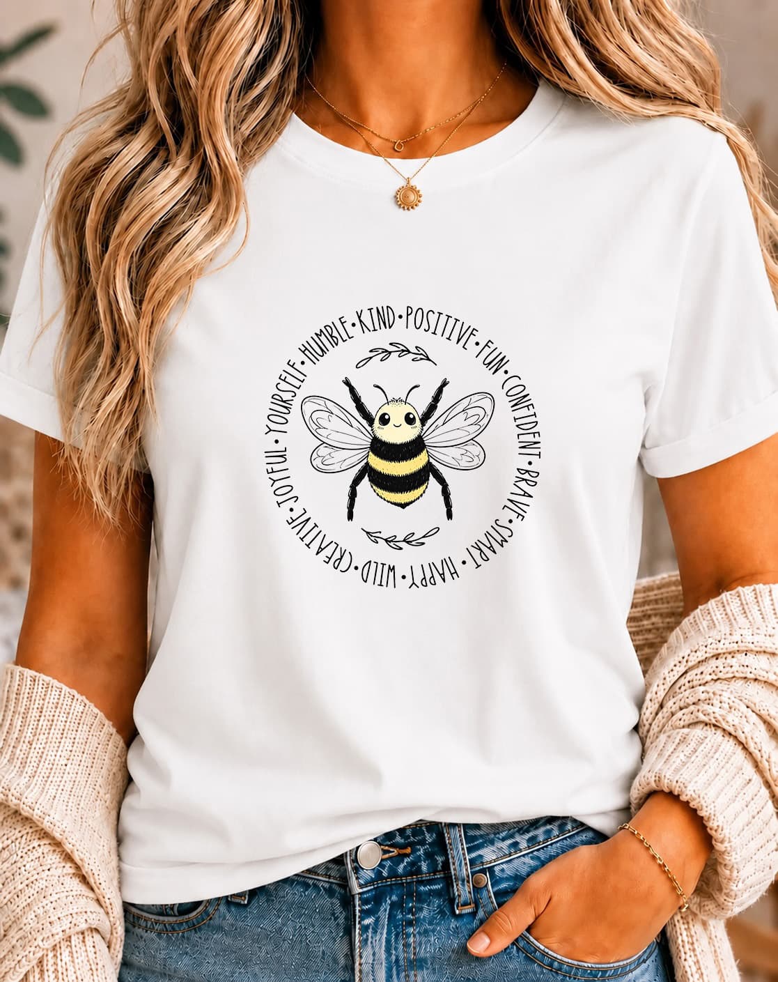 Bee Happy Bee Humble women's slogan t-shirt by ObjectHours