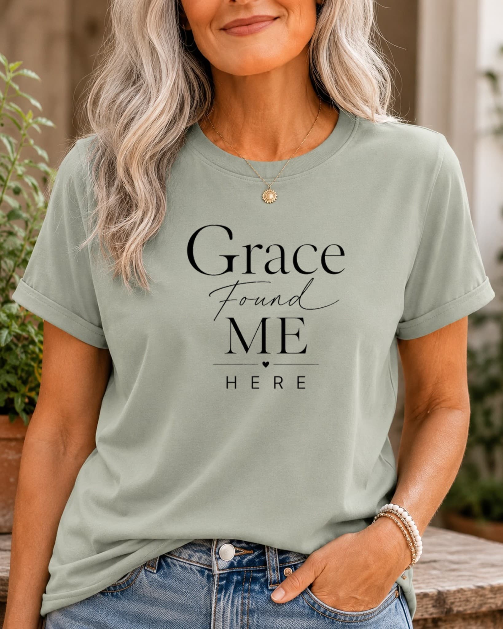 Grace Found Me Here women's slogan t-shirt by ObjectHours
