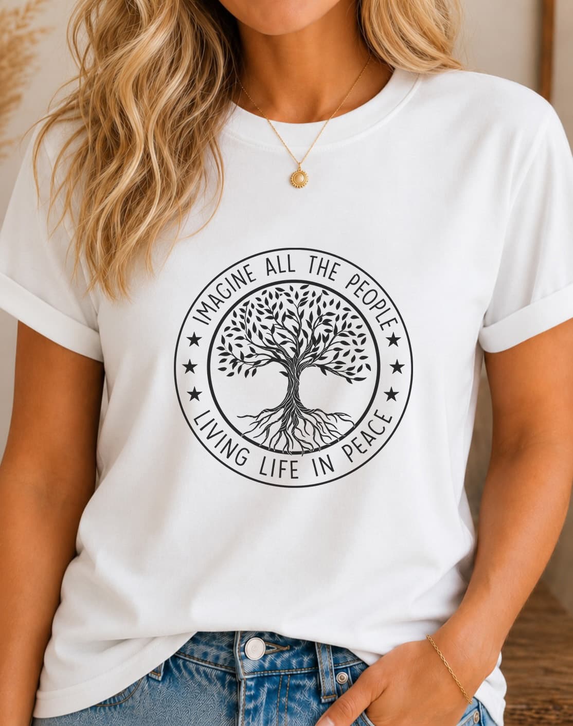Imagine All The People Living Life In Peace women's slogan t-shirt by ObjectHours