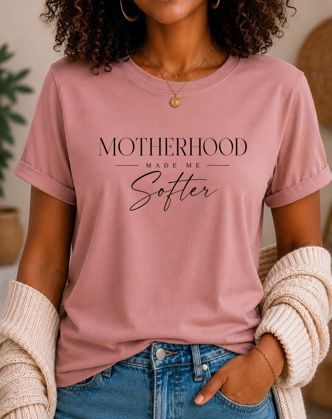 Motherhood Made Me Softer women's slogan t-shirt by ObjectHours