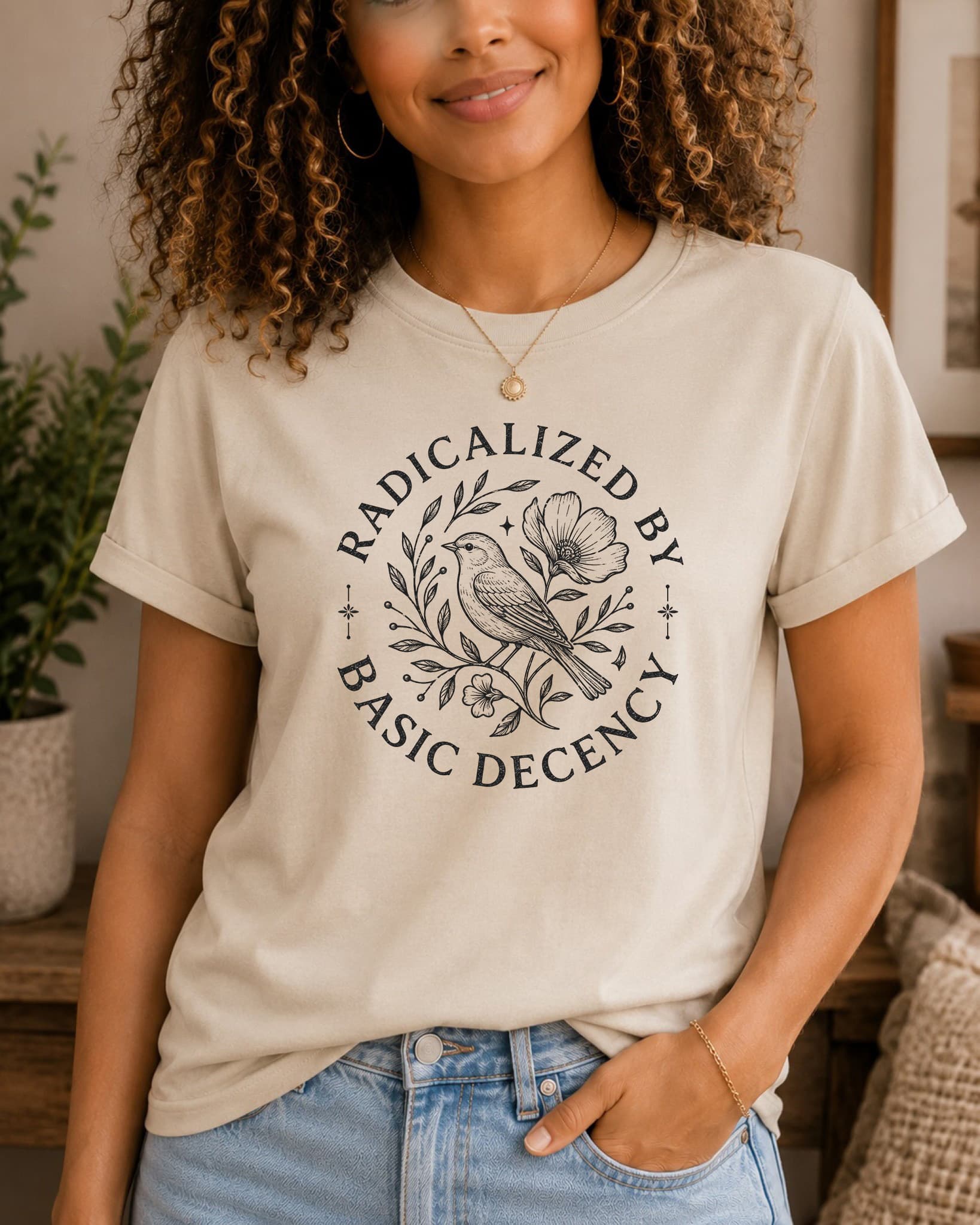 Radicalized By Basic Decency women's slogan t-shirt by ObjectHours