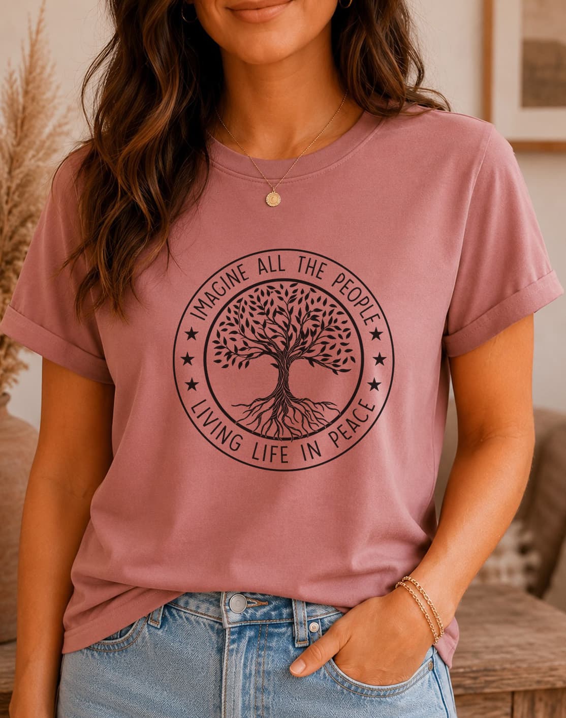 Imagine All The People Living Life In Peace women's slogan t-shirt by ObjectHours